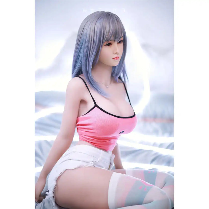 Full Size 5ft 3in 161cm tall young Asian woman, TPE sex doll with realistic silicone head and implanted hair with large breasts.  By JY Doll.