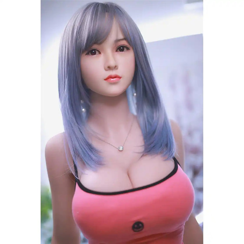 Full Size 5ft 3in 161cm tall young Asian woman, TPE sex doll with realistic silicone head and implanted hair with large breasts.  By JY Doll.