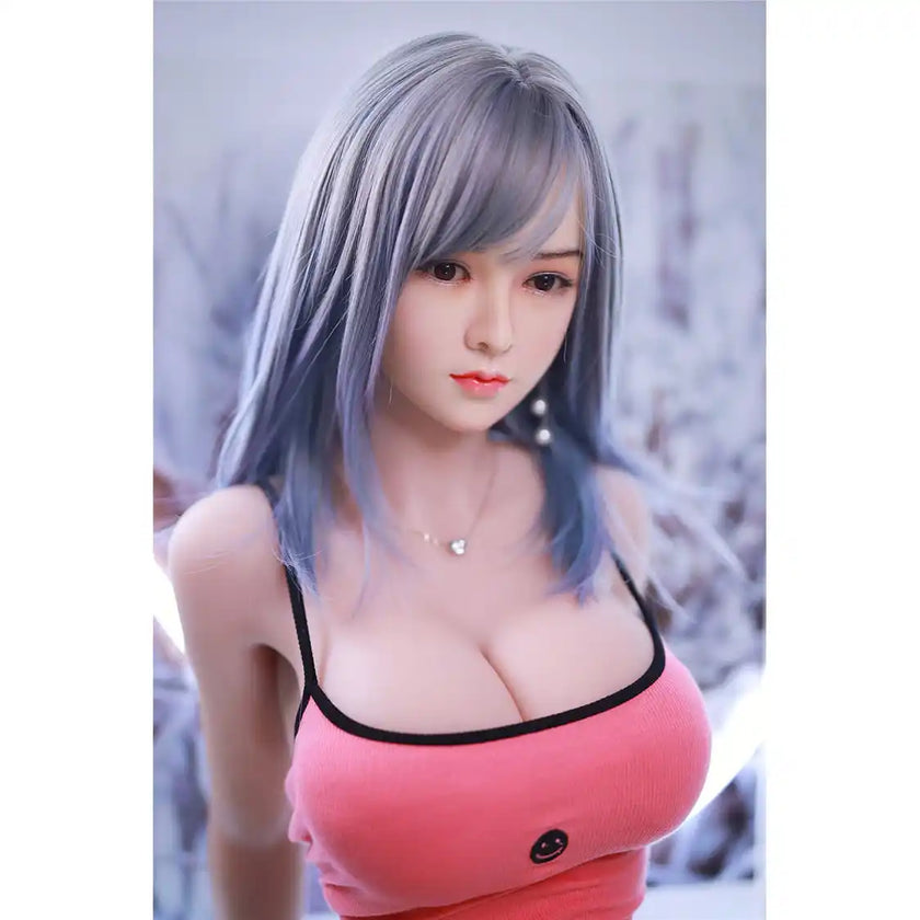 Full Size 5ft 3in 161cm tall young Asian woman, TPE sex doll with realistic silicone head and implanted hair with large breasts.  By JY Doll.