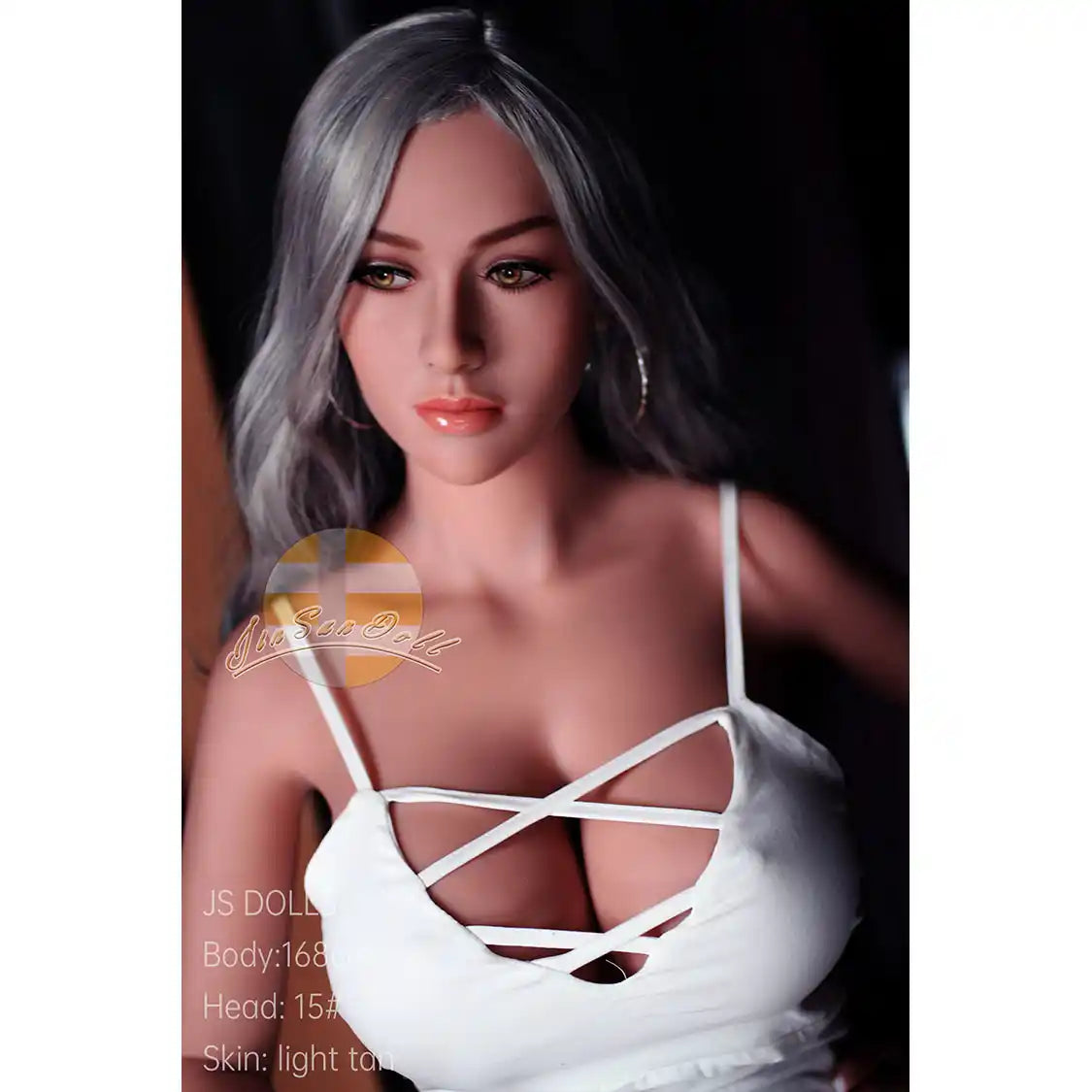 Hot life size Caucasian 5ft 6in 168cm tall TPE sex doll with large E cup breasts and Long silver hair.  By JS Doll. 