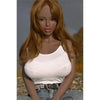 5ft 1in 156cm tall slim ultra life like ebony TPE Sex doll with H cup breasts, long dark hair, brown lipstick and brown eyes.  By OR Doll.