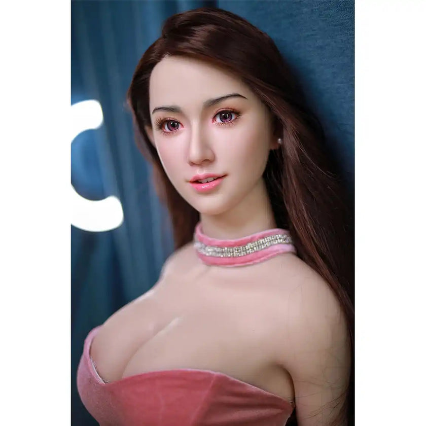 Full size 5ft 6in 168cm tall Asian female TPE sex doll with realistic silicone head, implanted hair and small preky breasts.  By JY Doll.