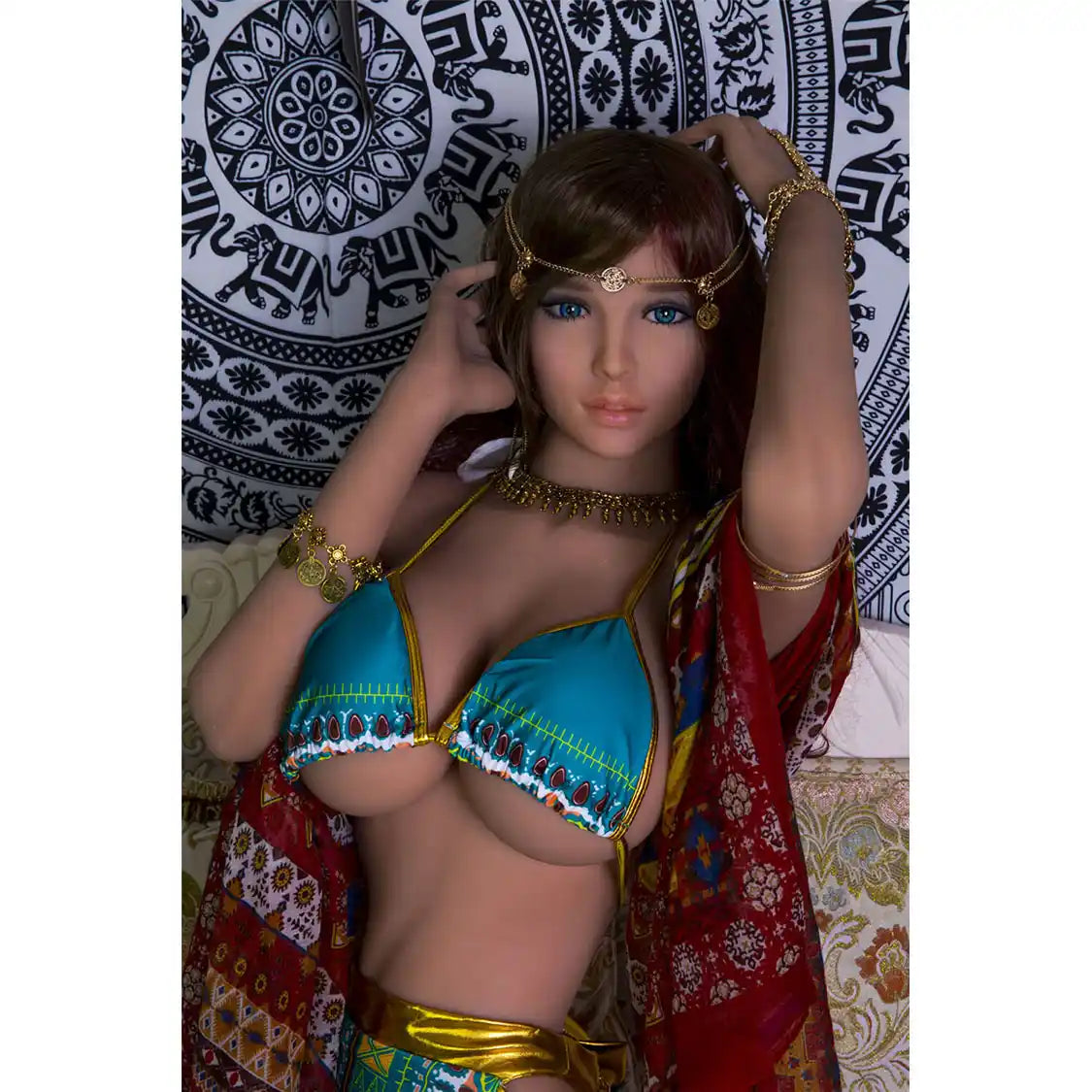 Full size 5ft 7in 170cm tall, brunette Latina TPE sex doll with realistic TPE head, and large preky breasts.  By JY Doll.