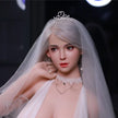 Full size 5ft 7in 170cm tall silver haired Asian female TPE sex doll with realistic silicone head, and extremely large preky breasts.  By JY Doll.