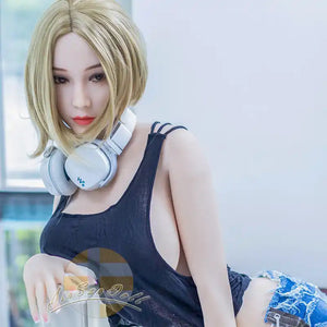 Hot full size Asian female 5ft 6in 168cm tall TPE sex doll with large E cup breasts and (medium length blonde hair).  By JS Doll.