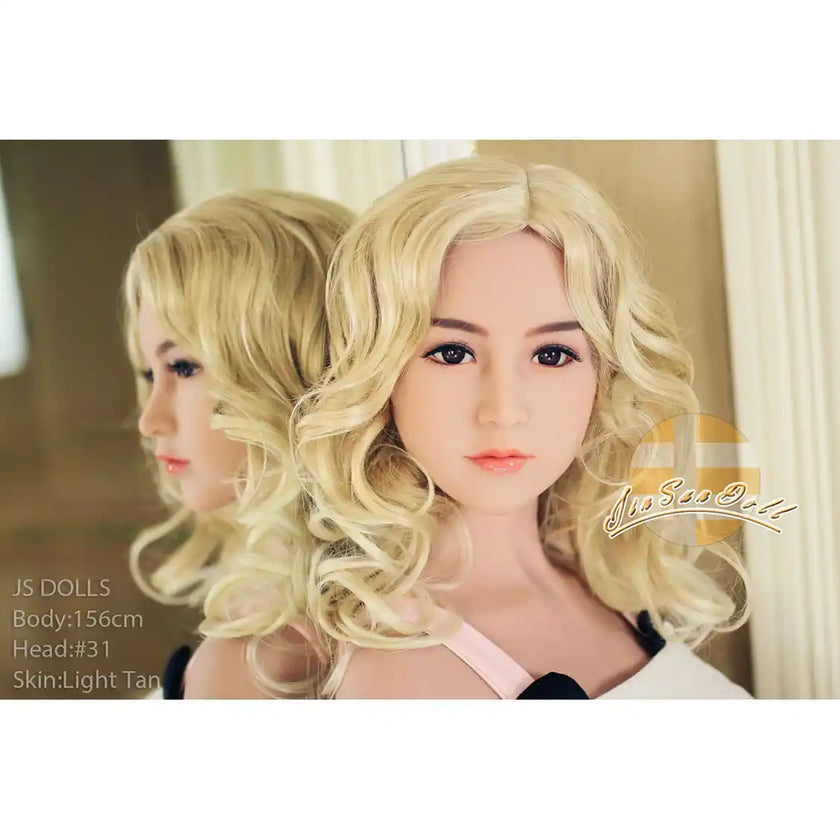 Hot full size 5ft 1in 156cm tall TPE sex doll with C cup breasts and long blonde wavy hair. By JS Doll. 