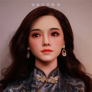 Full Size 5ft 3in 161cm tall young Asian woman, TPE sex doll with realistic silicone head and implanted hair with large breasts.  By JY Doll.