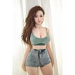 Full size 5ft 1in 157cm tall, Asian female TPE sex doll with realistic silicone head and implanted hair with large breasts.  By JY Doll.