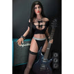 5ft 1in 156cm tall slim ultra life like TPE Sex doll with C cup breasts, long black hair and blue eyes in heavy metal outfit.  By OR Doll.