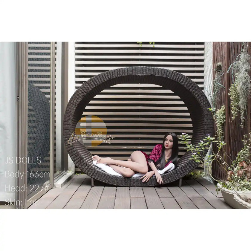 Hot life size 5ft 4in 163cm tall TPE sex doll with C cup breasts and long straight black hair. By JS Doll.