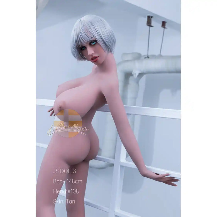 E-girl styled 4ft 10in 148cm tall TPE sex doll with large L cup breasts and silver hair. By jS Doll.