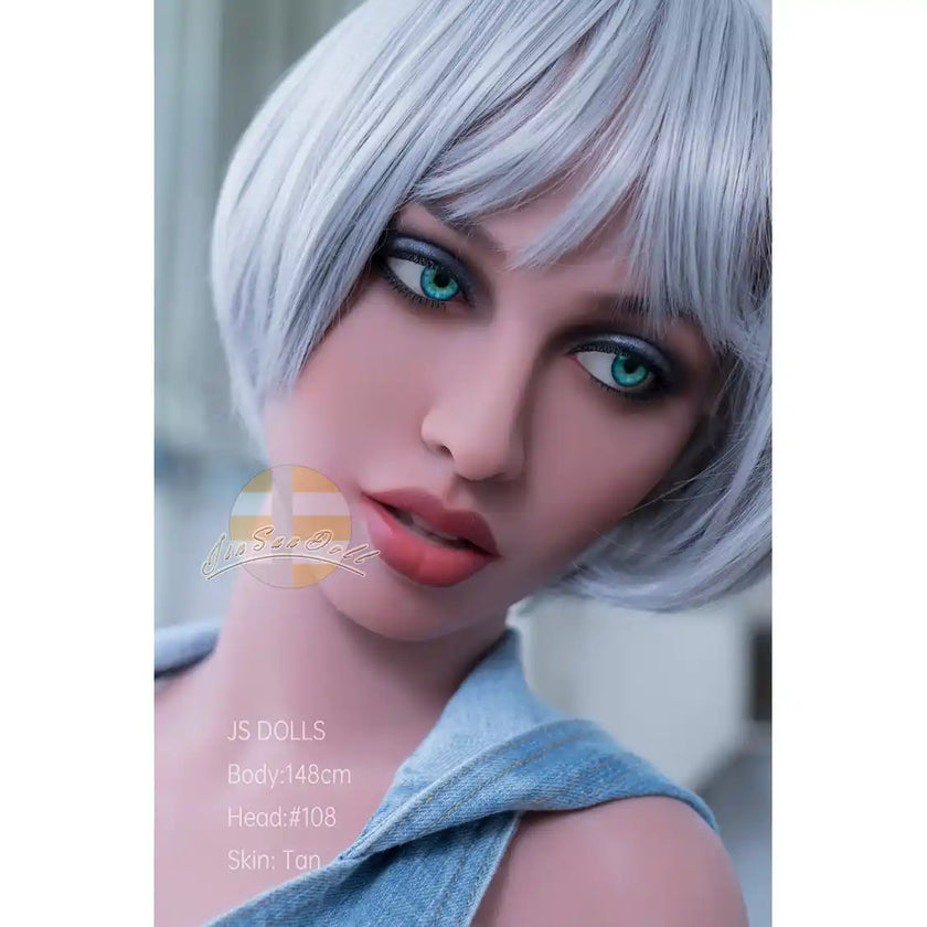 E-girl styled 4ft 10in 148cm tall TPE sex doll with large L cup breasts and silver hair. By jS Doll.