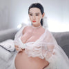 Full size 5ft 3in 157cm tall pregnant Asian, TPE sex doll with realistic silicone head and implanted hair with large breasts.  BY JY Doll.