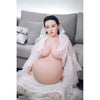 Full size 5ft 3in 157cm tall pregnant Asian, TPE sex doll with realistic silicone head and implanted hair with large breasts.  BY JY Doll.