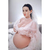 Full size 5ft 3in 157cm tall pregnant Asian, TPE sex doll with realistic silicone head and implanted hair with large breasts.  BY JY Doll.